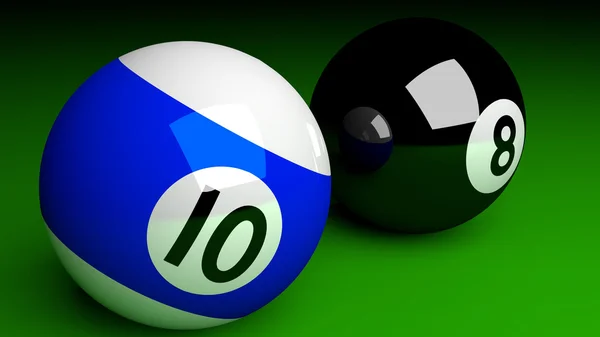 Photorealistic 3d render of pool balls isolated on green. Billia — ストック写真