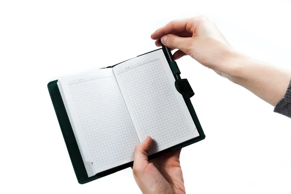 Γυρνάτε σελίδες του σημειωματάριο. Απομονώνονται σε λευκό φόντο — Φωτογραφία Αρχείου