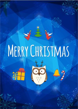 Noel kartı ile şirin baykuş. 