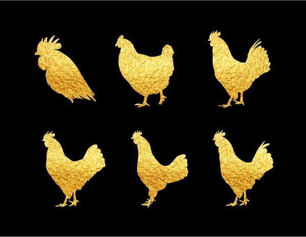 Set of golden roosters — Stock Vector