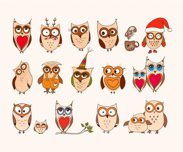 Set of cute owls — Stock Vector