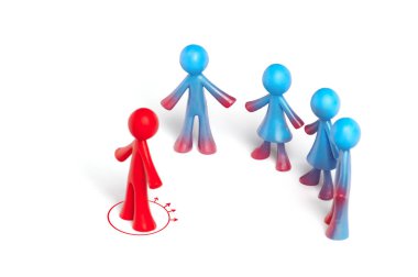 Beyaz arka planda izole edilmiş bir grup insan figürü. Siyasi propaganda konsepti, liderlik becerilerinin dışavurumu, ikna etme ustalığı, kitleler üzerindeki etkisi..