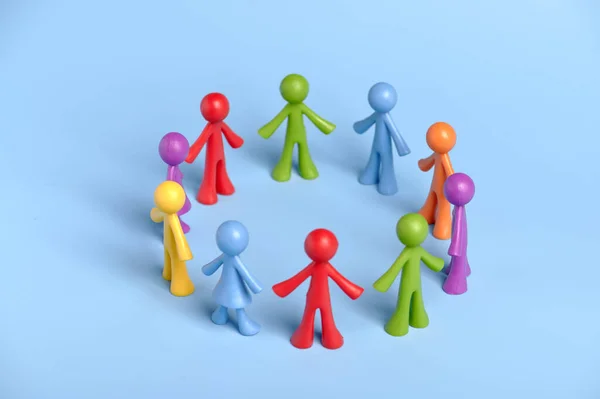 Toy People Blue Background People Form Working Group Idea Task — Stock Photo, Image