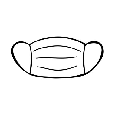 Basit bir el çizimi tıbbi yüz maskesi ikonu. Beyaz arka planda izole edilmiş. Vektör hisse çizelgesi.