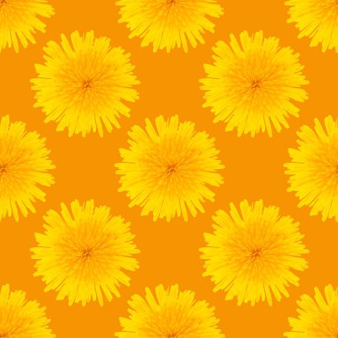 Turuncu arka planda karahindiba sarısı çiçeklerden yapılmış kusursuz desen..