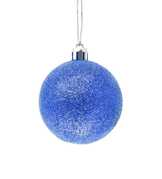 Bola Navidad Brillo Azul Colgante Aislada Sobre Fondo Blanco —  Fotos de Stock