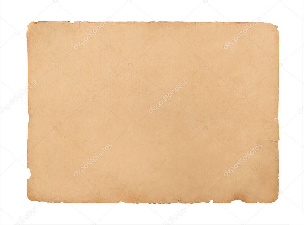 Old sheet of paper isolated on a white background.