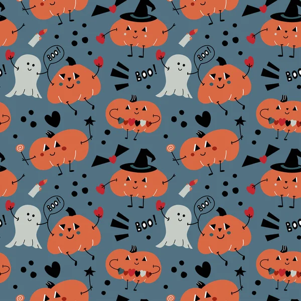 Vector naadloos patroon op het thema van Halloween met pompoen en bloedvlek. — Stockvector