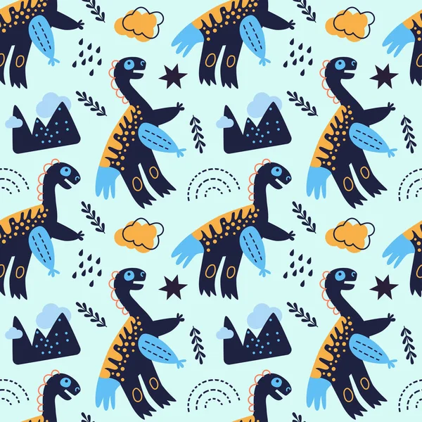 Vector illustration of seamless pattern with dinosaur. — Stock Vector
