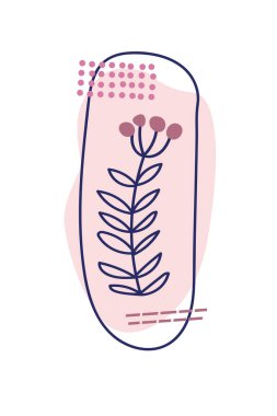 Çiçekler ve soyut noktalarla dekoratif bir kompozisyonun vektör çizimi.