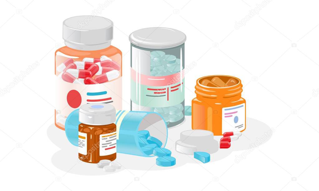 Cartoon jars with pills set