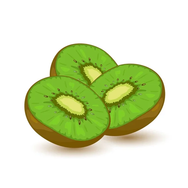 Tre söta gröna kiwi. Exotisk frukt och läcker. — Stock vektor