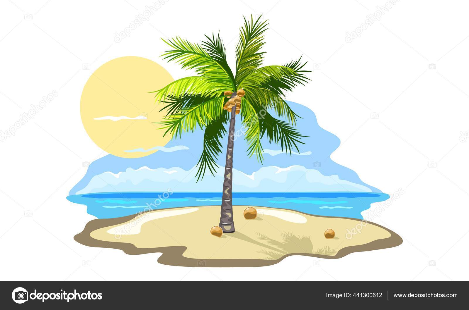 ヤシの木の上の漫画ココナッツ ストックベクター ©69astral@gmail.com 441300612, image size:1600x1060