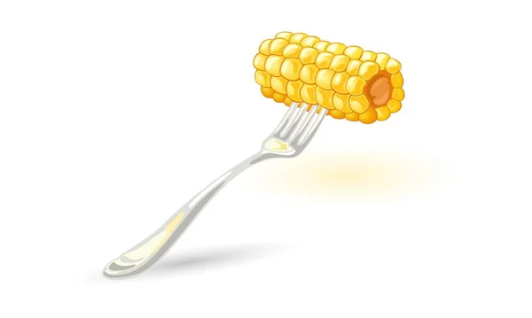 Cartoon corn noggin on fork — Stock Vector