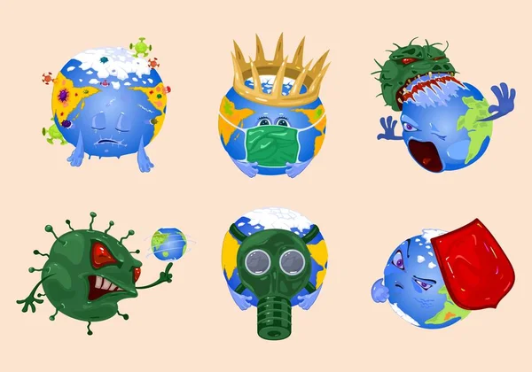 Мультфильм о борьбе планеты с вирусом — стоковый вектор