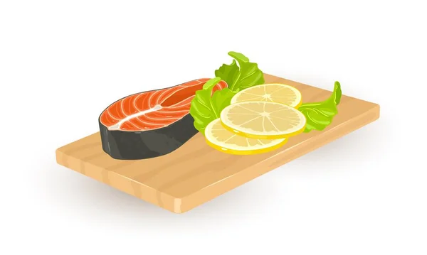 Filete de salmón de dibujos animados con limón — Vector de stock