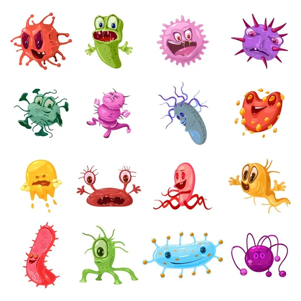 Σύνολο χαρακτήρων βακτηρίων κινίων κινουμένων σχεδίων — Διανυσματικό Αρχείο