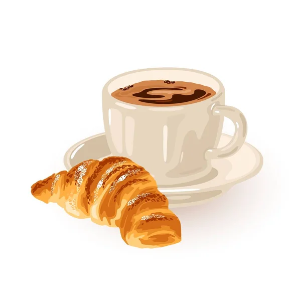 Cacao de dibujos animados con croissant — Vector de stock