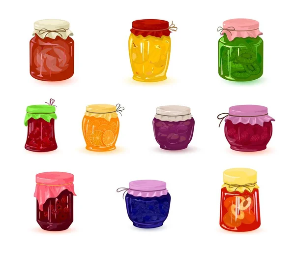 Cartoon jars with jam set — Stock Vector