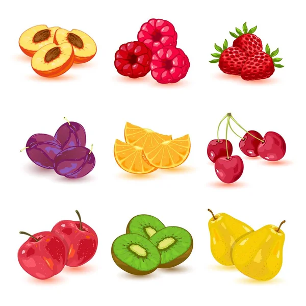 Desenhos animados conjunto de frutas de verão —  Vetores de Stock