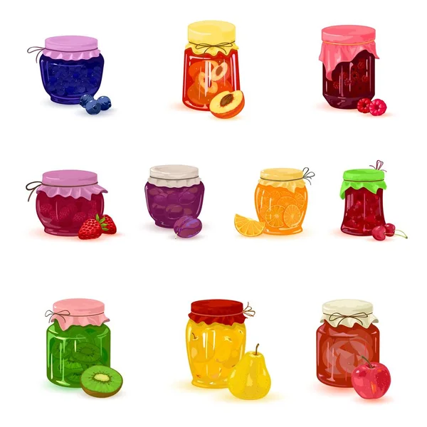 Toples kartun dengan selai set - Stok Vektor