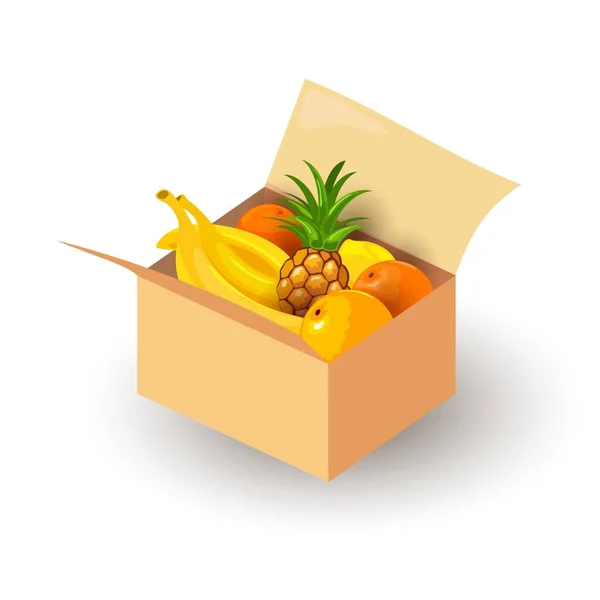 Fresh fruits on cardboard box — Stock Vector