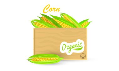 Sebze mısır satmak için tahta kutu.