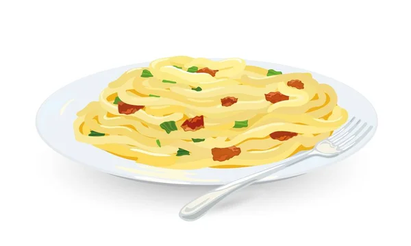 Готовые спагетти карбонара на тарелке — стоковый вектор