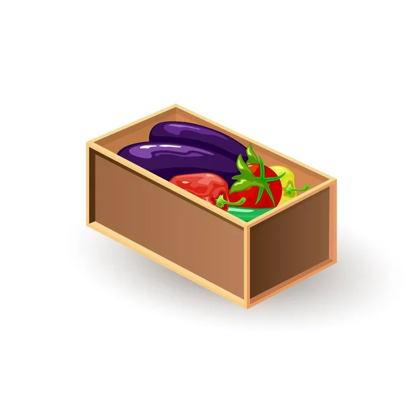 Wooden box with fresh healthy vegetables — Vettoriale Stock