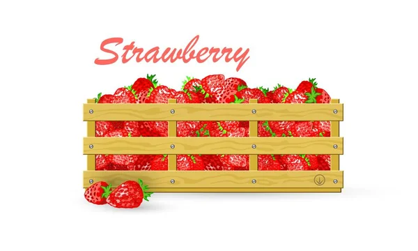 Strawberry in wooden box — Stock Vector