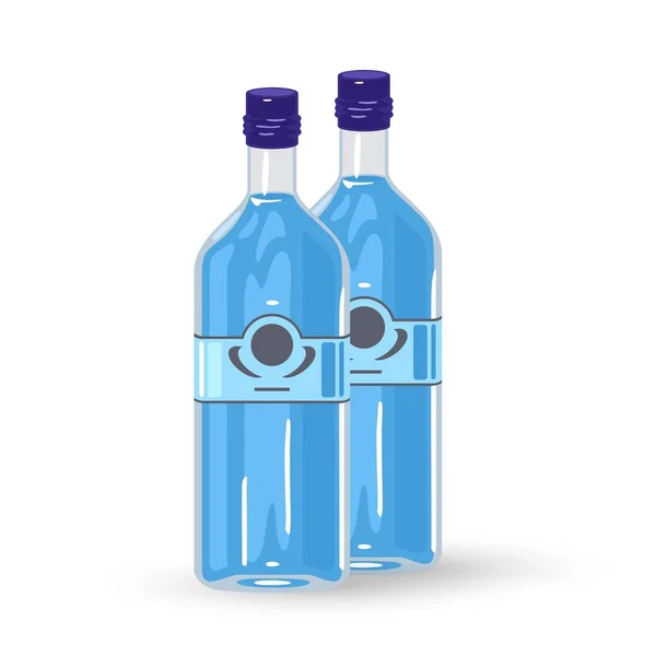 Gim líquido azul em garrafa de vidro — Vetor de Stock
