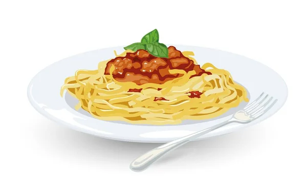 Widelec i talerz ze spaghetti — Wektor stockowy