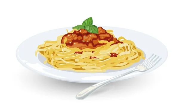 Forchetta e piatto con spaghetti Vettoriali Stock Royalty Free