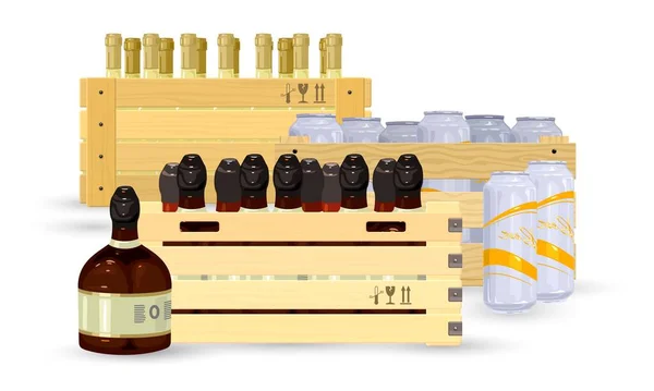Coleção de bebidas alcoólicas ordenar em caixas — Vetor de Stock