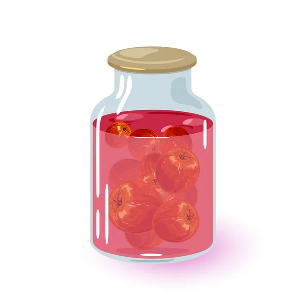 Tomate enlatado en frasco de vidrio con giro — Vector de stock