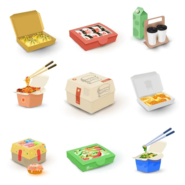 Conjunto de caixas de alimentos embalados — Vetor de Stock