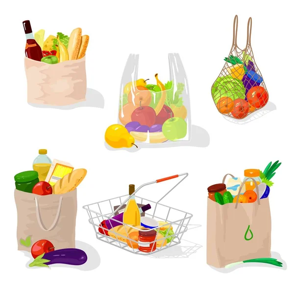 Conjunto de compras de produtos de desenhos animados — Vetor de Stock