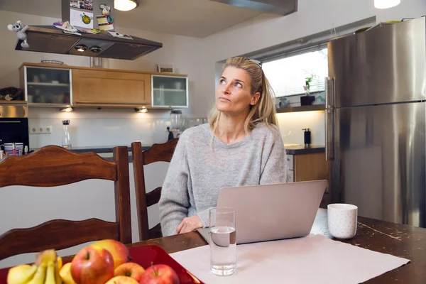 Housewife  working at her laptop — Stock Photo, Image