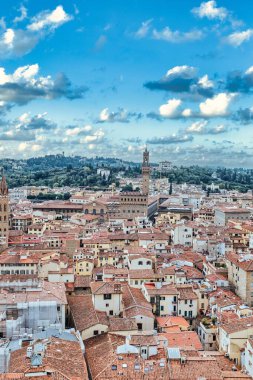 Floransa 'nın çatıları, İtalya' nın manzaralı yaz gökyüzü. Dikey. Düşük ihtimal. 