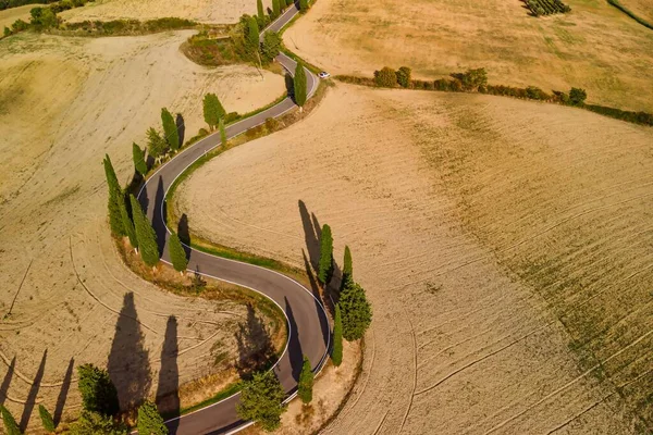 Scenic Kronkelende Weg Tussen Akkers Buurt Van Pienza Toscane Italië — Stockfoto