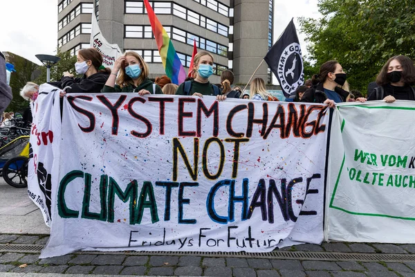 Gottingen Germany Autumn 2020 Fridays Future Group Young Women Holding — Stock Photo, Image