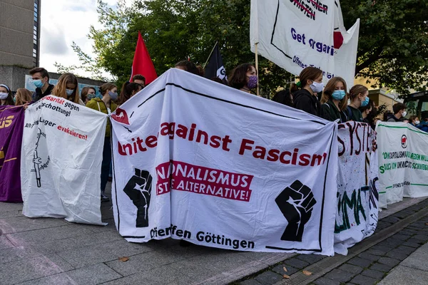 Gottingen Germany Autumn 2020 Young People Holding Fascism Banner Protest — Stock Photo, Image