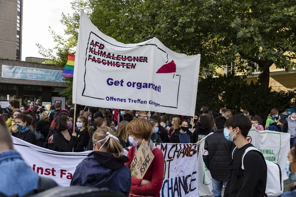 Gottingen Germany Autumn 2020 Fridays Future Banners Group People Protesting — Stock Photo, Image