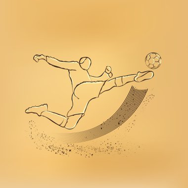 Futbol oyuncusu, uçuş tekme. Eski kağıt üzerinde retro illüstrasyon vektör.