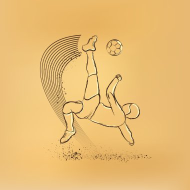 Futbol düşen kick oyuncu. Vektör retro illüstrasyon, eski kağıt.