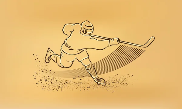 Jugador de hockey golpear duro. Ilustración del dibujo en papel antiguo . — Vector de stock