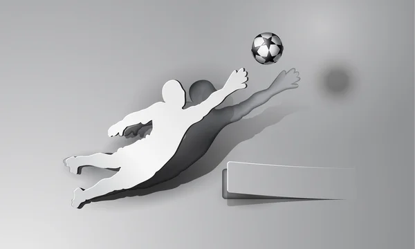 Fútbol. El portero atrapa la pelota. Diseño de corte de papel deportivo — Vector de stock