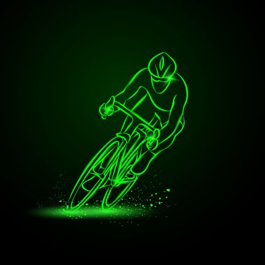 Bisiklet yarışı. Önden Görünüm. Vektör neon çizim.