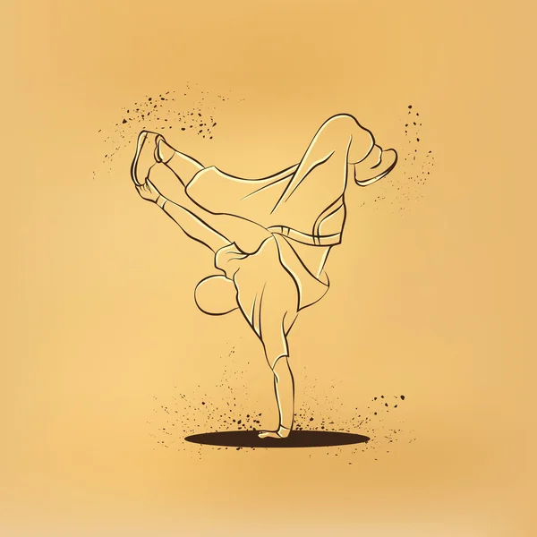Breakdancer bailando y haciendo un friso por una mano . — Vector de stock