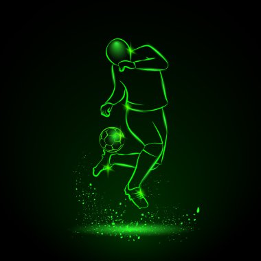 Futbol oyuncusu bir çalım yapar. Vektör spor neon çizim.